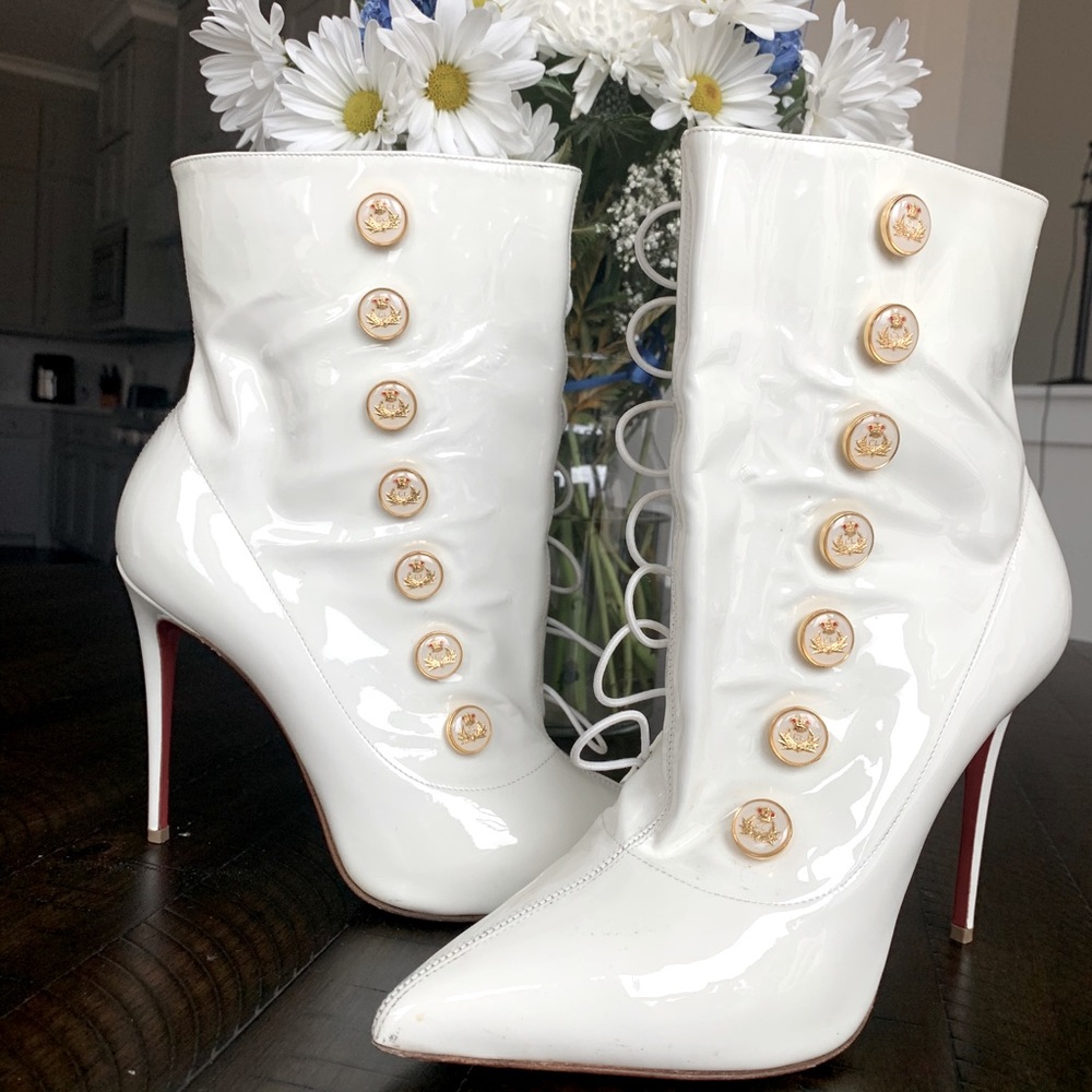 White and Gold Louis Vuitton booties